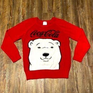 Coca Cola Sweater Women's Medium Polar Bear Red Knit Pullover Soft Comfy